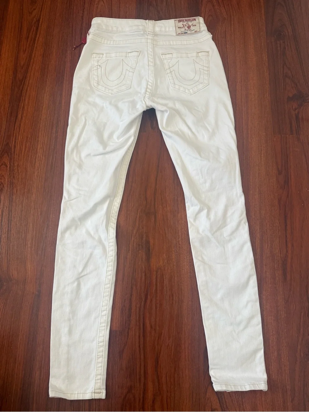 White True Religion Slim Jeans - Back Pocket Horseshoe Detail